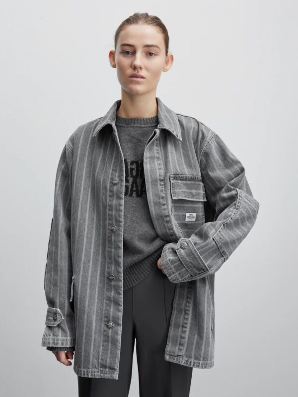Grey stripe denim johnny jacket - Image 1