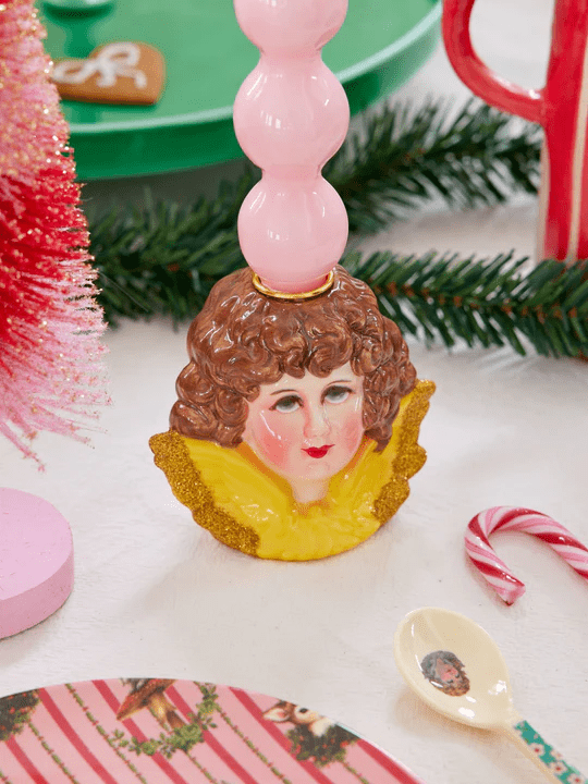 Ceramic Angel Head Candle Holder with Glitter