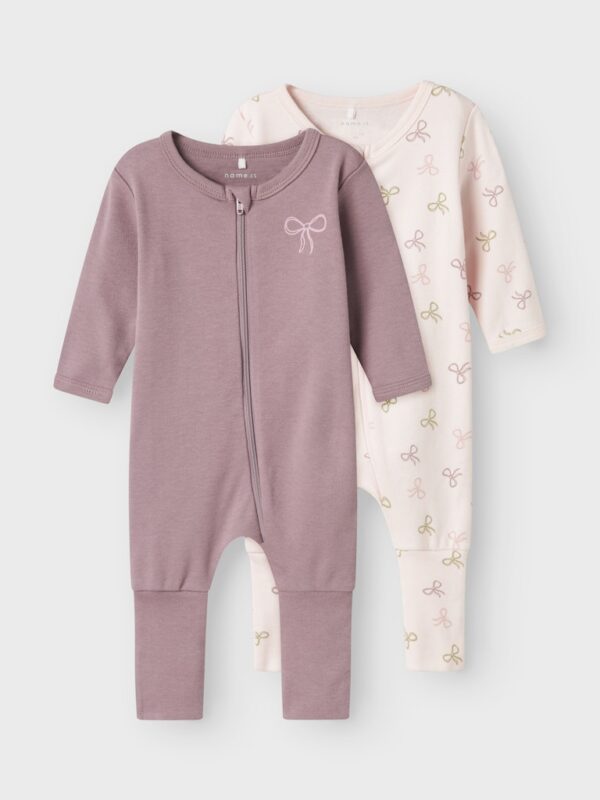 NBFNIGHTSUIT 2P ZIP FF PINK BOW NOOS