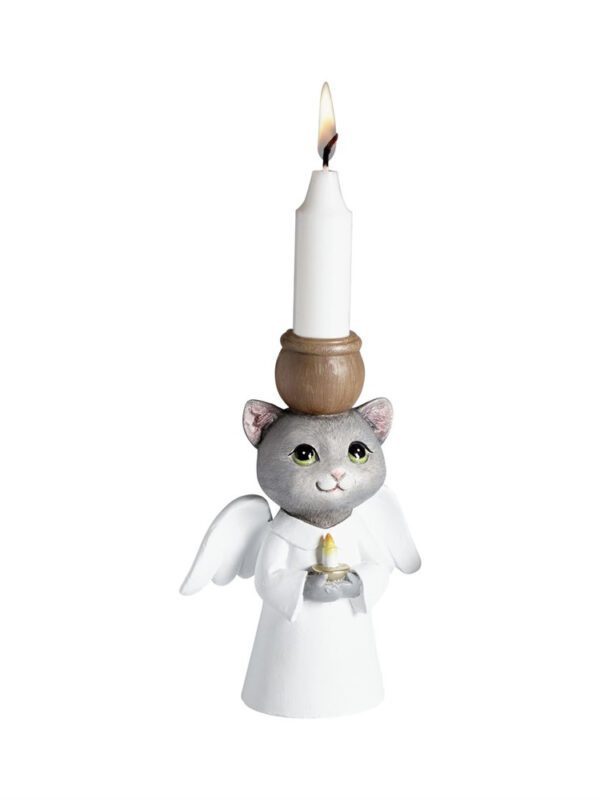 Candleholder Cat, Angel H.14,8cm