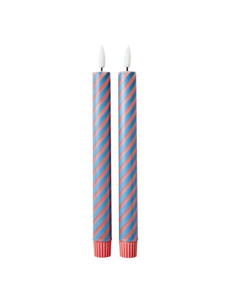 LED Candle in Coral and Petrol Stripes