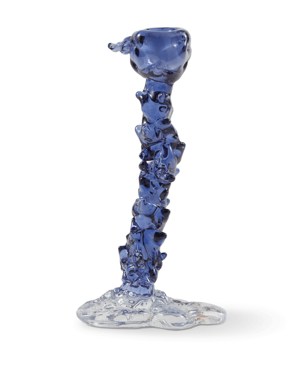 Drip candle holder glass dark blue L