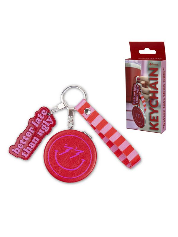 Keyring better late than ugly" pink and red