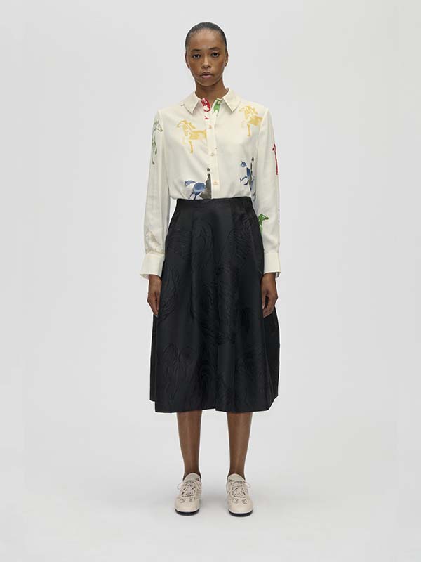 Woven Jacquard, Voluminous Midi Skirt