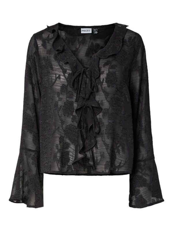 PCNAYA LS V-NECK FRILL TIE TOP WVN D2D