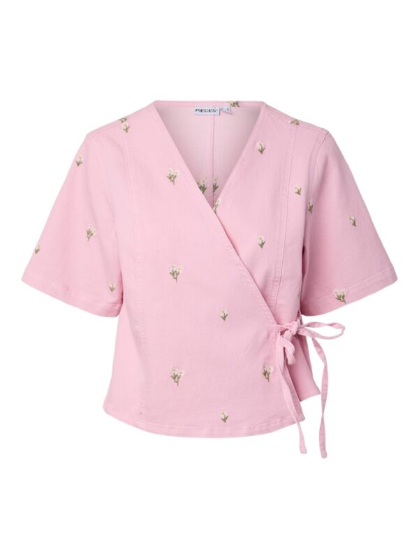 PCFLORA SS WRAP EMB SHIRT DNM D2D